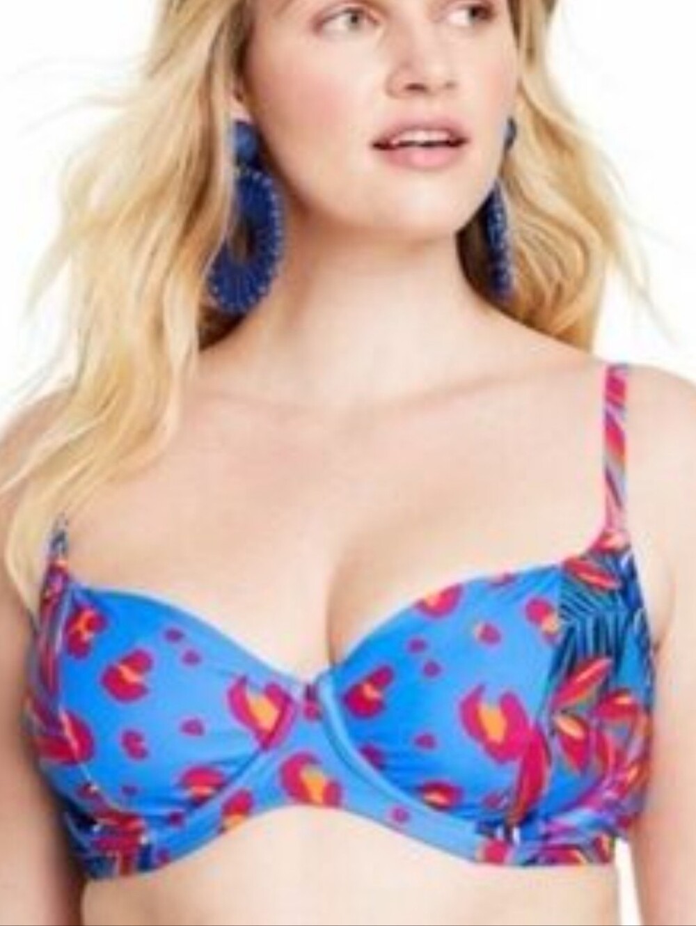 TABITHA BROWN Tropical/Leopard Print Blue Underwire Bikini Top NWT